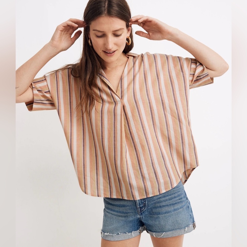 Madewell Courier Button Back Shirt in Rainbow Stripe Small